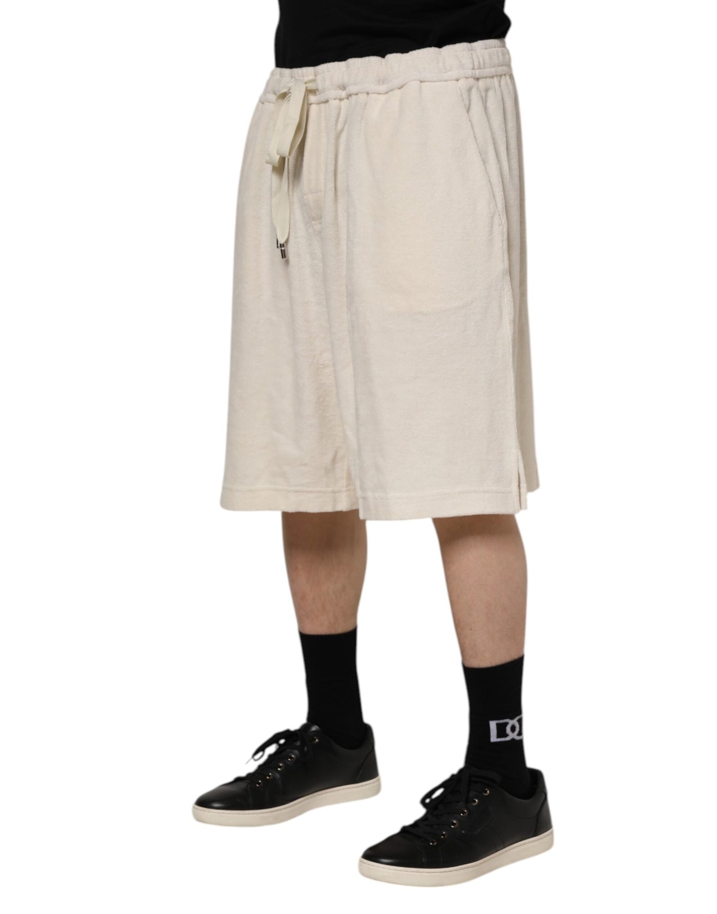 Dolce & Gabbana Elfenbeinfarbene Baumwolle Herren Bermuda Sweatshorts Shorts