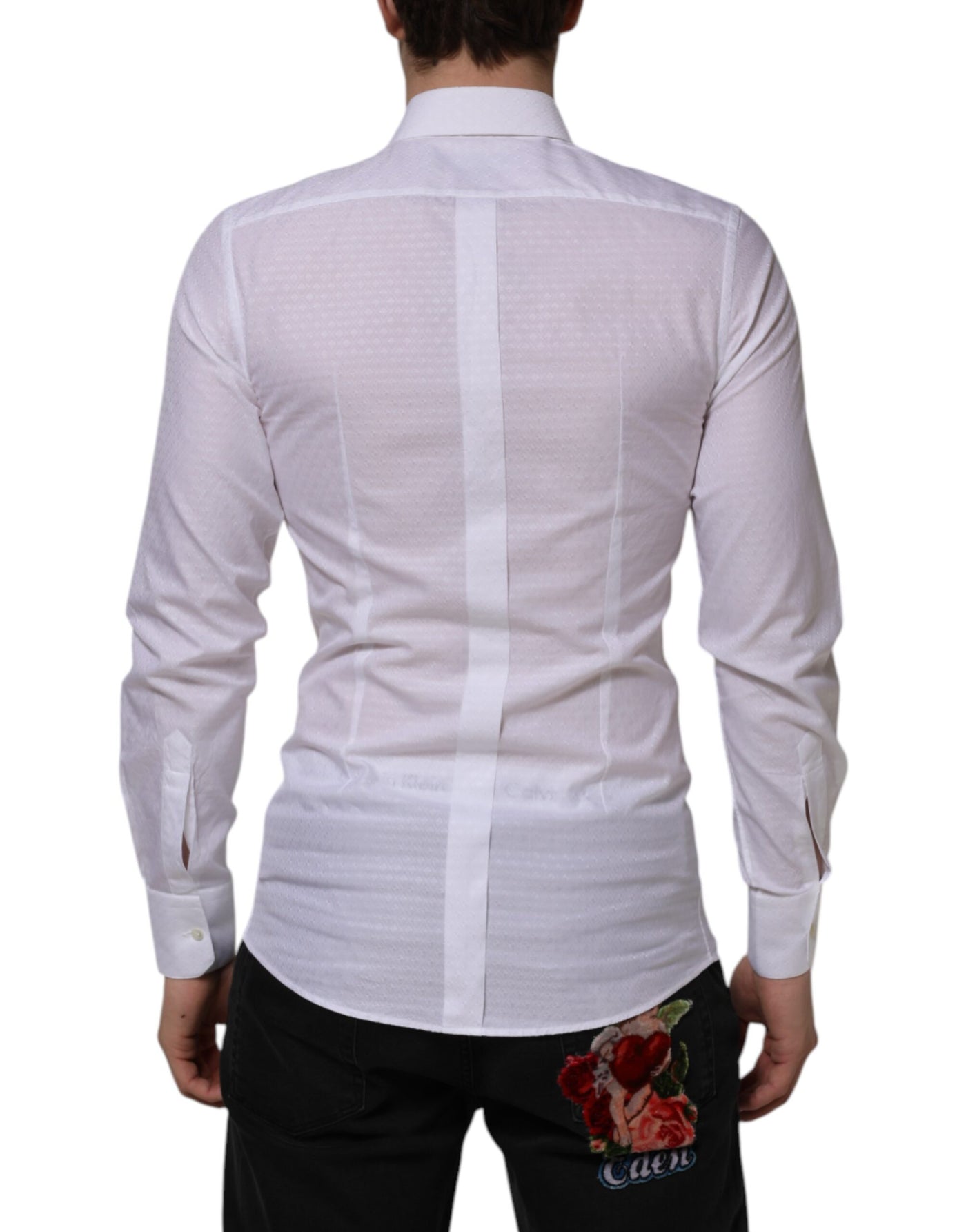 Dolce & Gabbana Weißes langärmeliges Hemd aus Baumwolle GOLD Formal