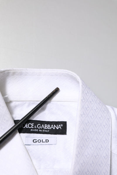 Dolce & Gabbana Weißes langärmeliges Hemd aus Baumwolle GOLD Formal