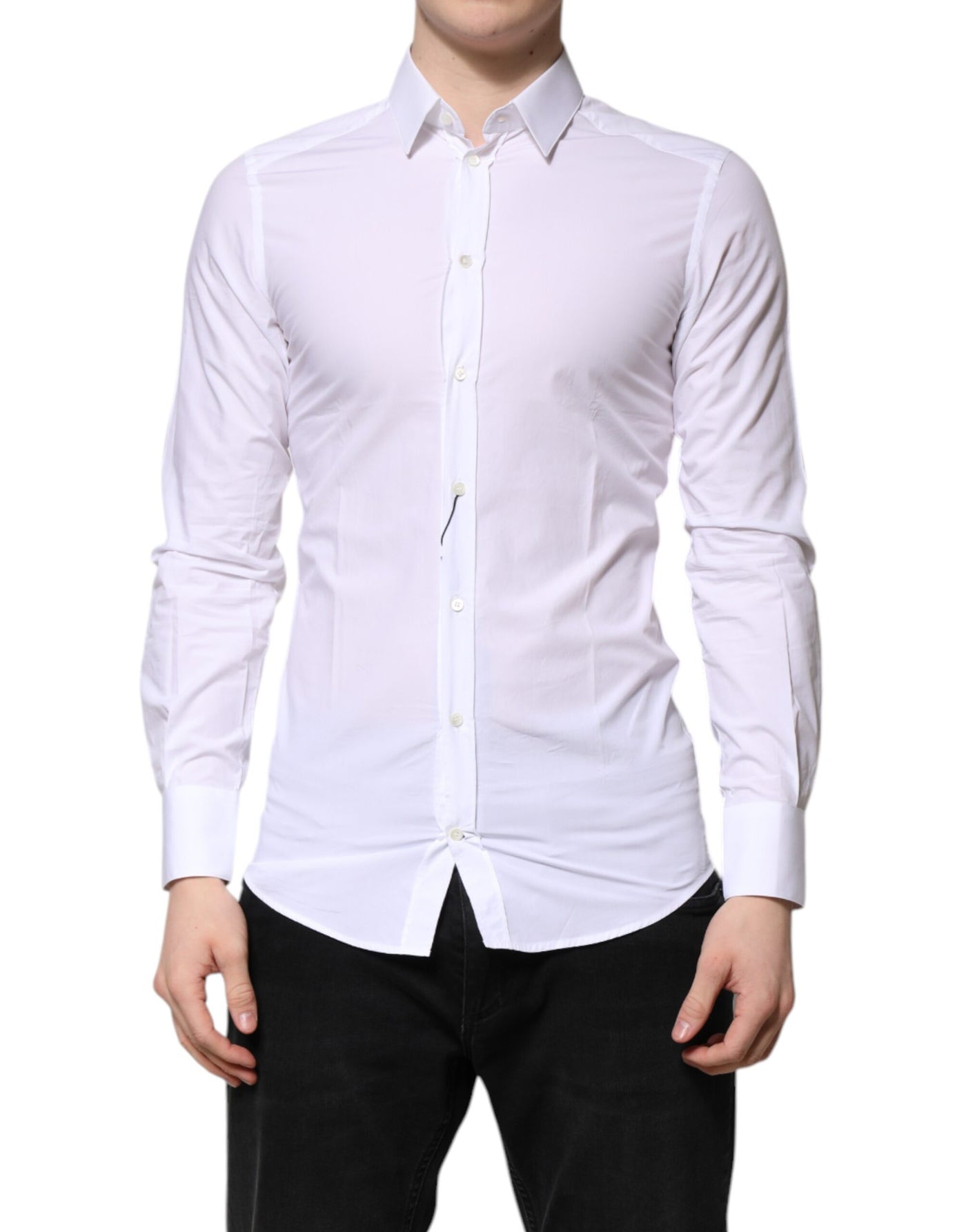 Dolce & Gabbana Weißes langärmeliges Hemd aus Baumwolle GOLD Formal