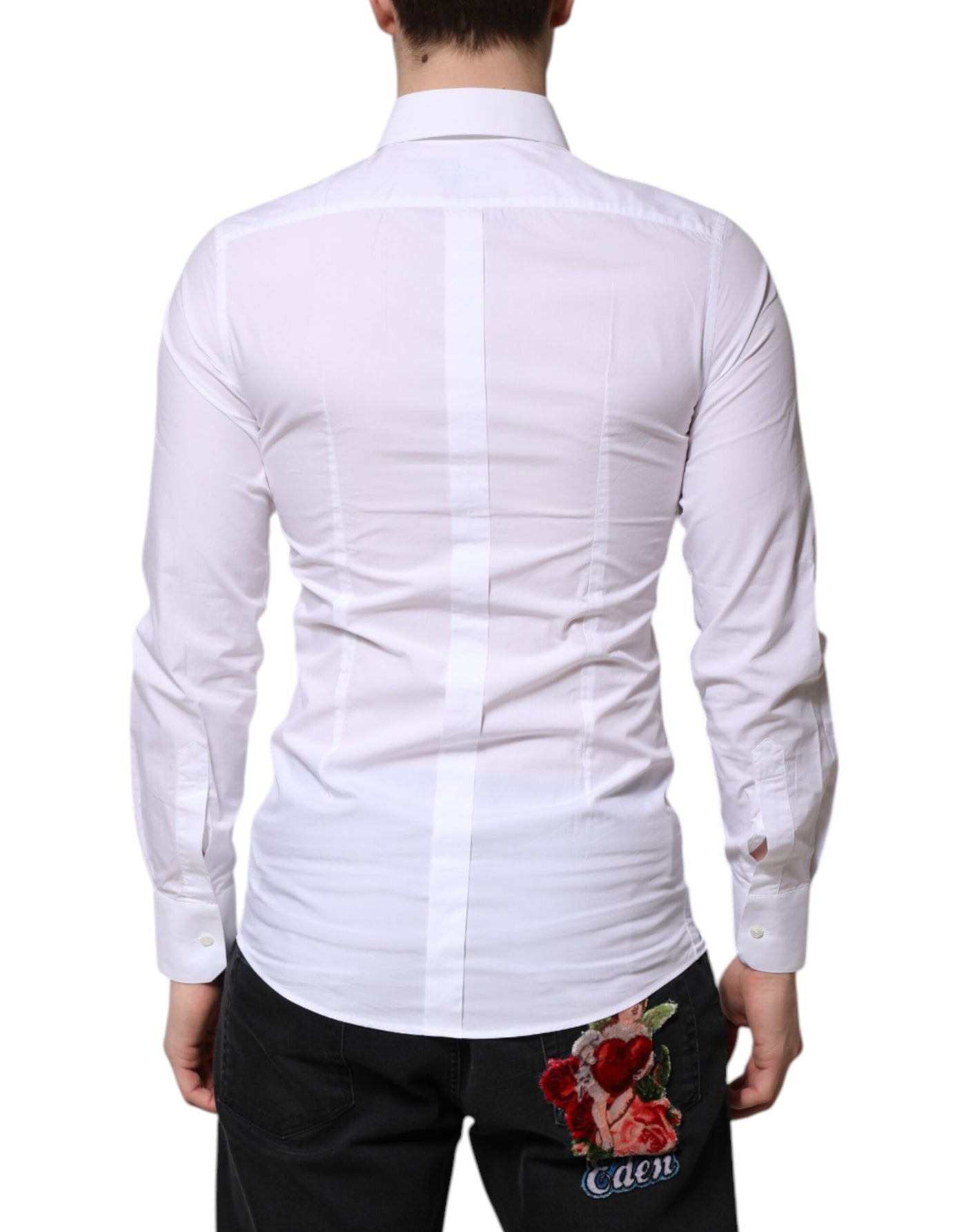 Dolce & Gabbana Weißes langärmeliges Hemd aus Baumwolle GOLD Formal