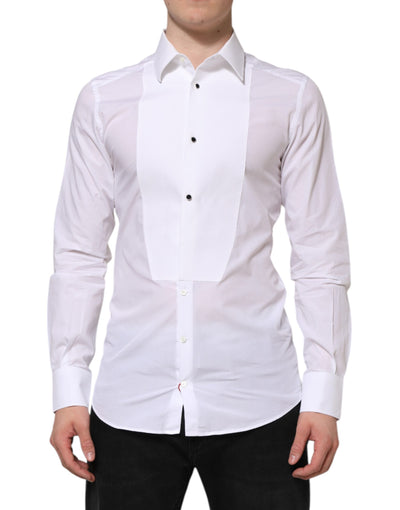 Dolce & Gabbana Weißes Hemd aus Baumwolle GOLD Bib Popeline Formal