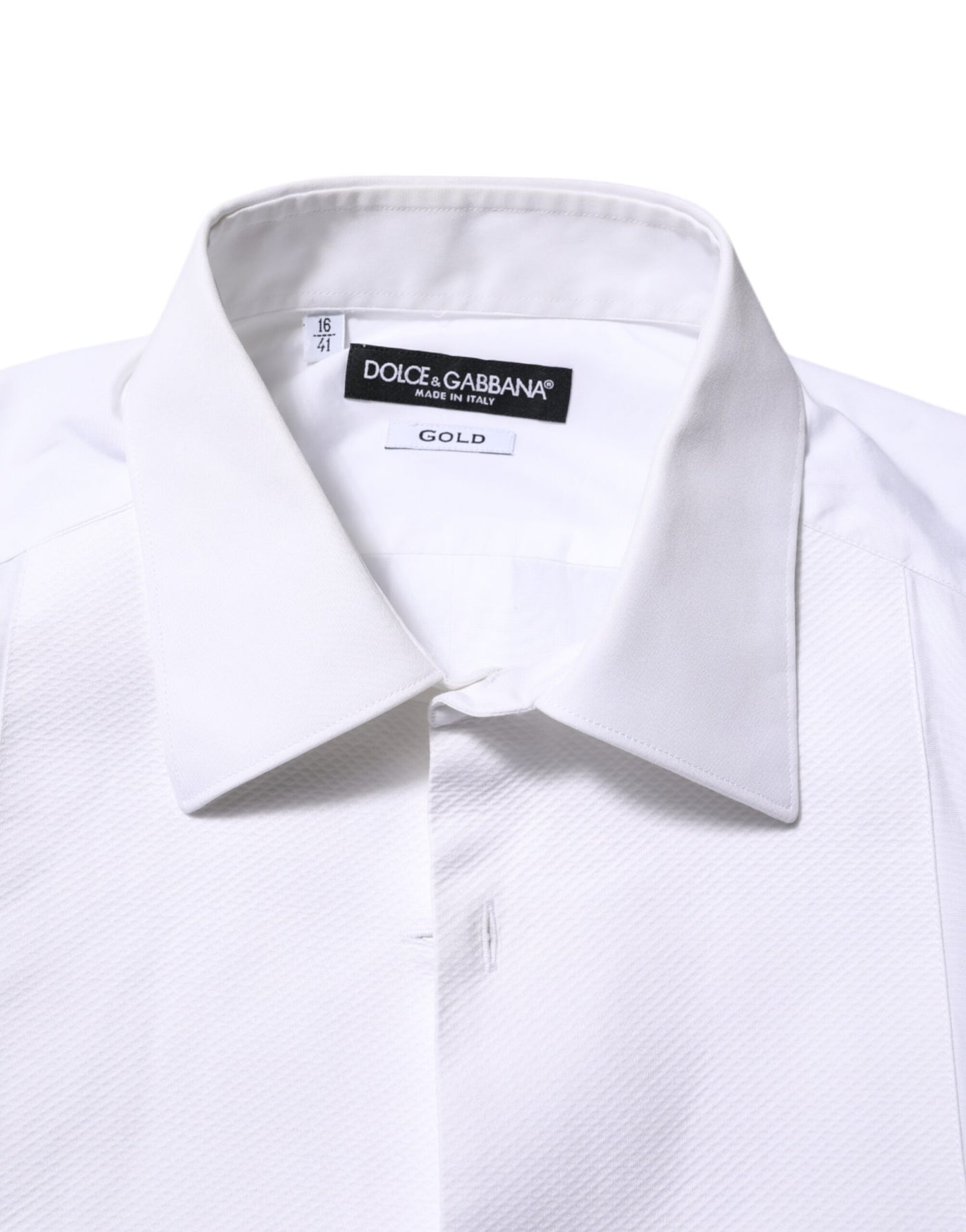 Dolce & Gabbana Weißes Lätzchen Baumwolle Popline GOLD Herren Hemd Formal