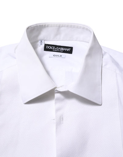 Dolce & Gabbana Weißes Lätzchen Baumwolle Popline GOLD Herren Hemd Formal