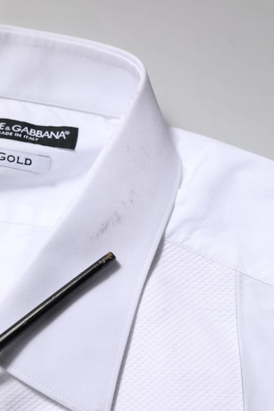 Dolce & Gabbana Weißes Lätzchen Baumwoll-Popeline GOLD Formelles Hemd