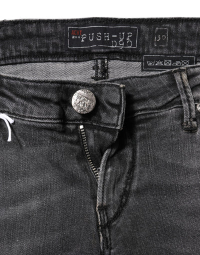 Acht Dunkelgraue Slim Fit Denim-Jeans aus Baumwolle mit niedriger Taille
