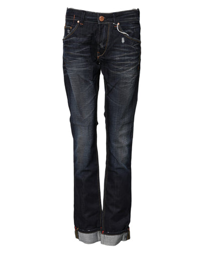 Acht Blaue Denim-Jeans mit mittlerer Taille aus gewaschener Baumwolle