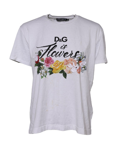 Dolce & Gabbana Weißes T-Shirt aus bedruckter Baumwolle mit kurzen Ärmeln