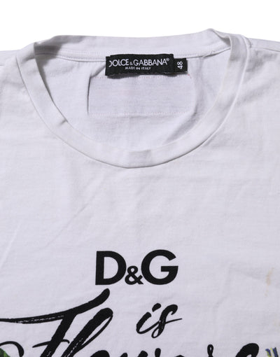 Dolce & Gabbana Weißes T-Shirt aus bedruckter Baumwolle mit kurzen Ärmeln