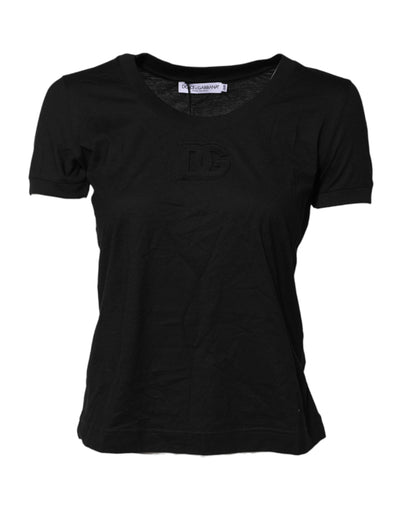 Dolce & Gabbana Schwarzes Baumwoll-T-Shirt mit kurzen Ärmeln und Rundhalsausschnitt