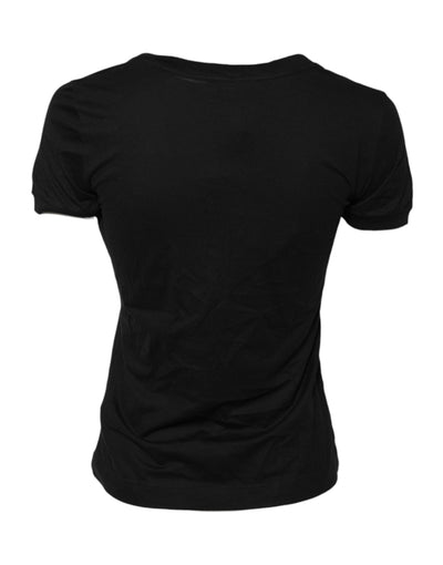 Dolce & Gabbana Schwarzes Baumwoll-T-Shirt mit kurzen Ärmeln und Rundhalsausschnitt