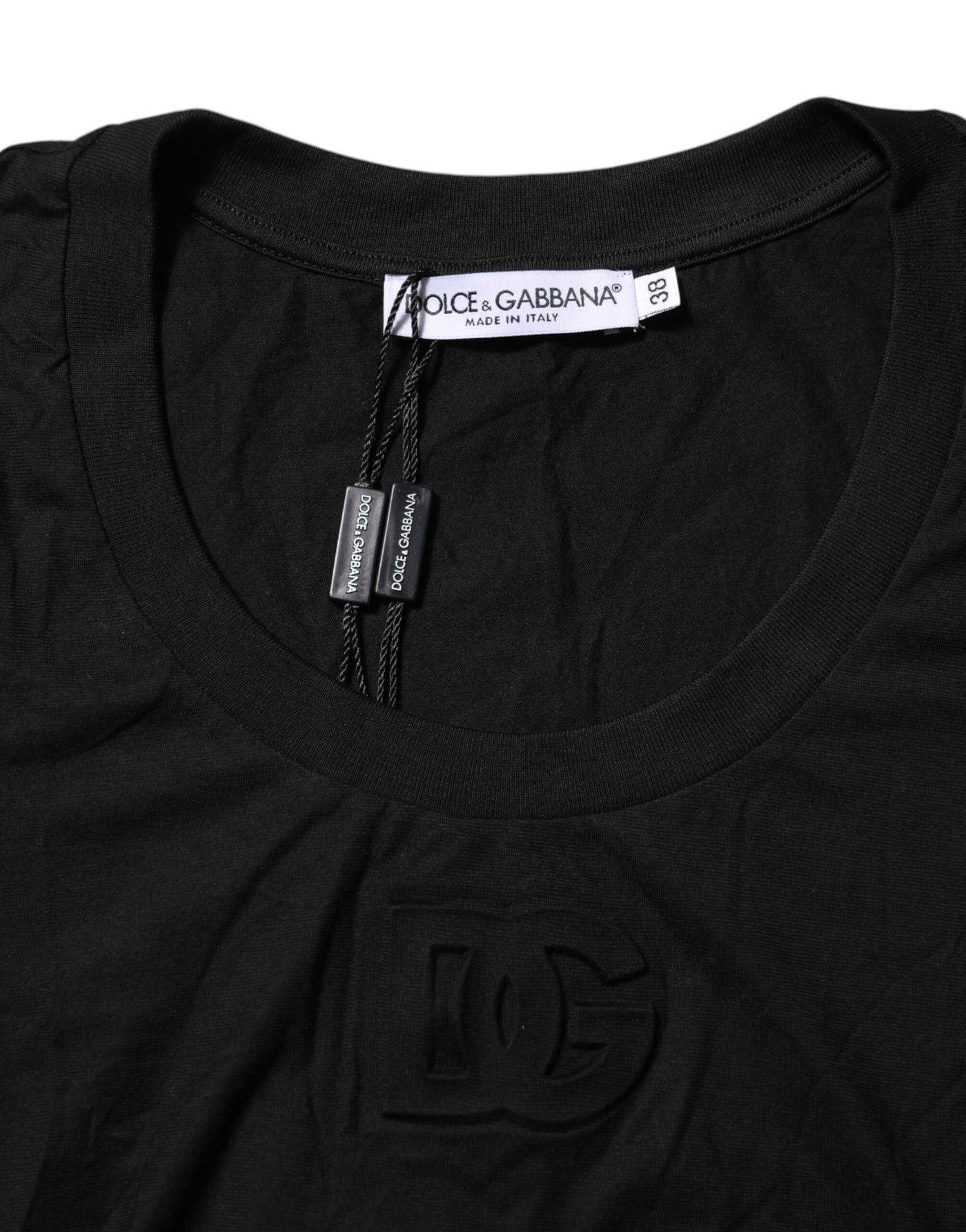 Dolce & Gabbana Schwarzes Baumwoll-T-Shirt mit kurzen Ärmeln und Rundhalsausschnitt