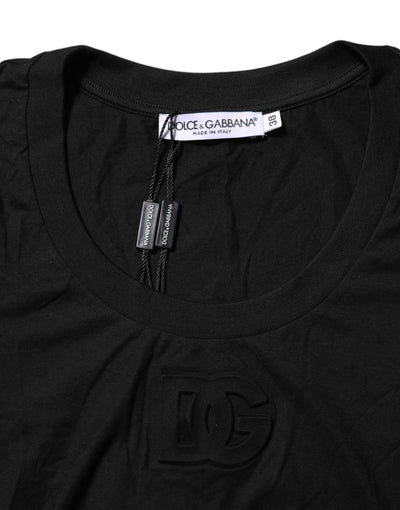Dolce & Gabbana Schwarzes Baumwoll-T-Shirt mit kurzen Ärmeln und Rundhalsausschnitt