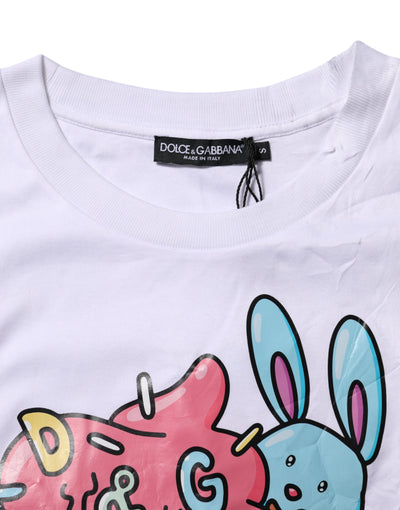 Dolce & Gabbana Weißes T-Shirt mit Rundhalsausschnitt und Grafikdruck aus Baumwolle