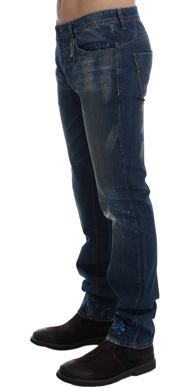 Costume National Blaue Waschung Paint Slim Fit Hose Jeans