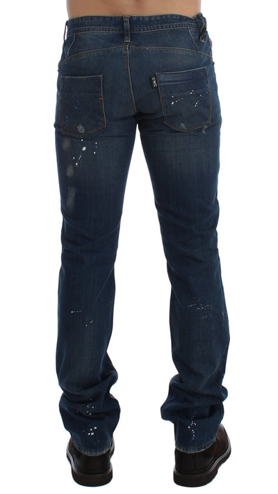 Costume National Blaue Waschung Paint Slim Fit Hose Jeans