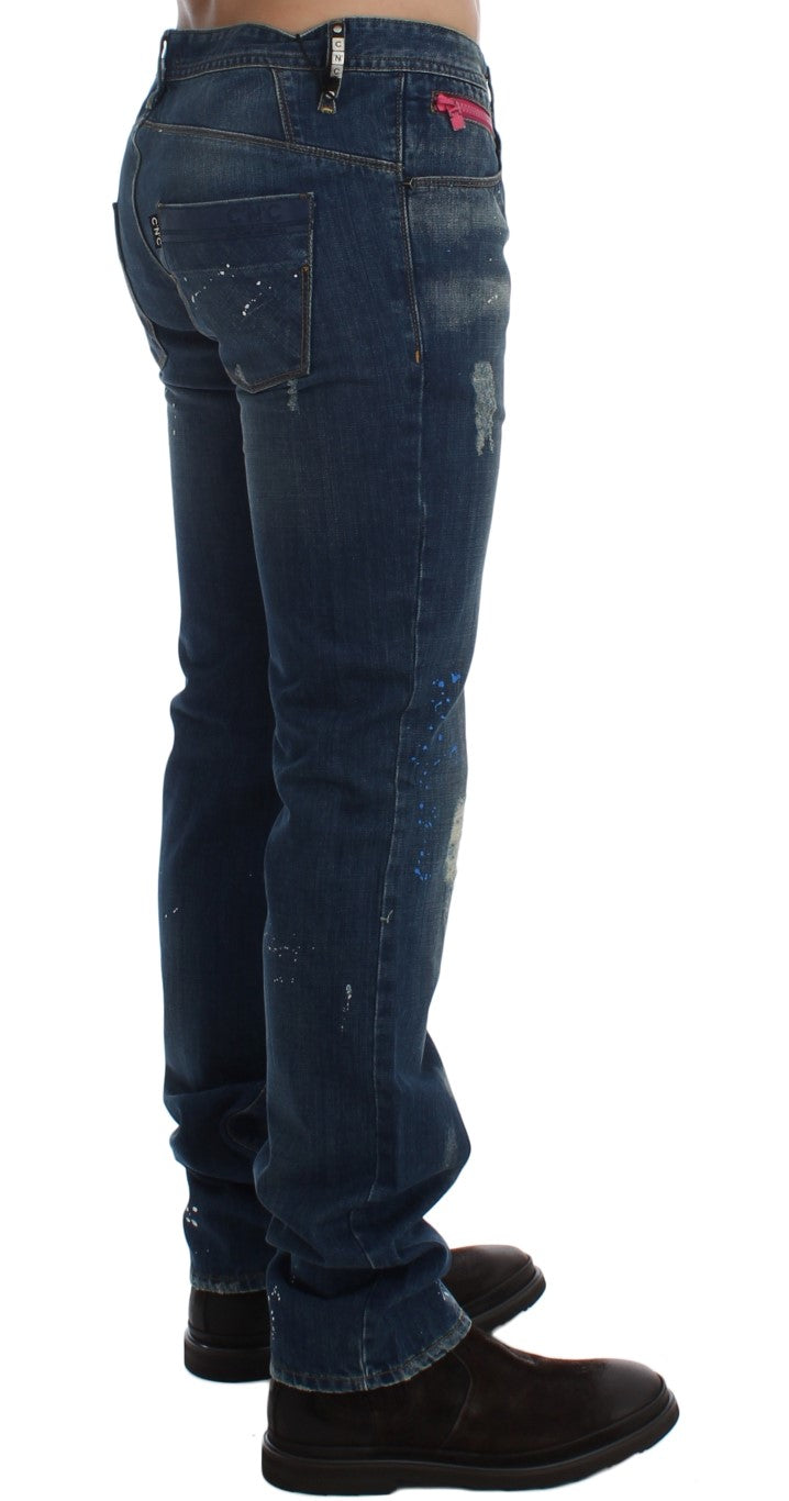Costume National Blaue Waschung Paint Slim Fit Hose Jeans