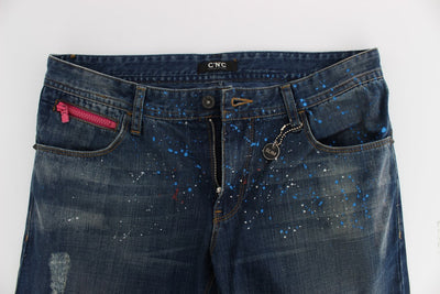 Costume National Blaue Waschung Paint Slim Fit Hose Jeans