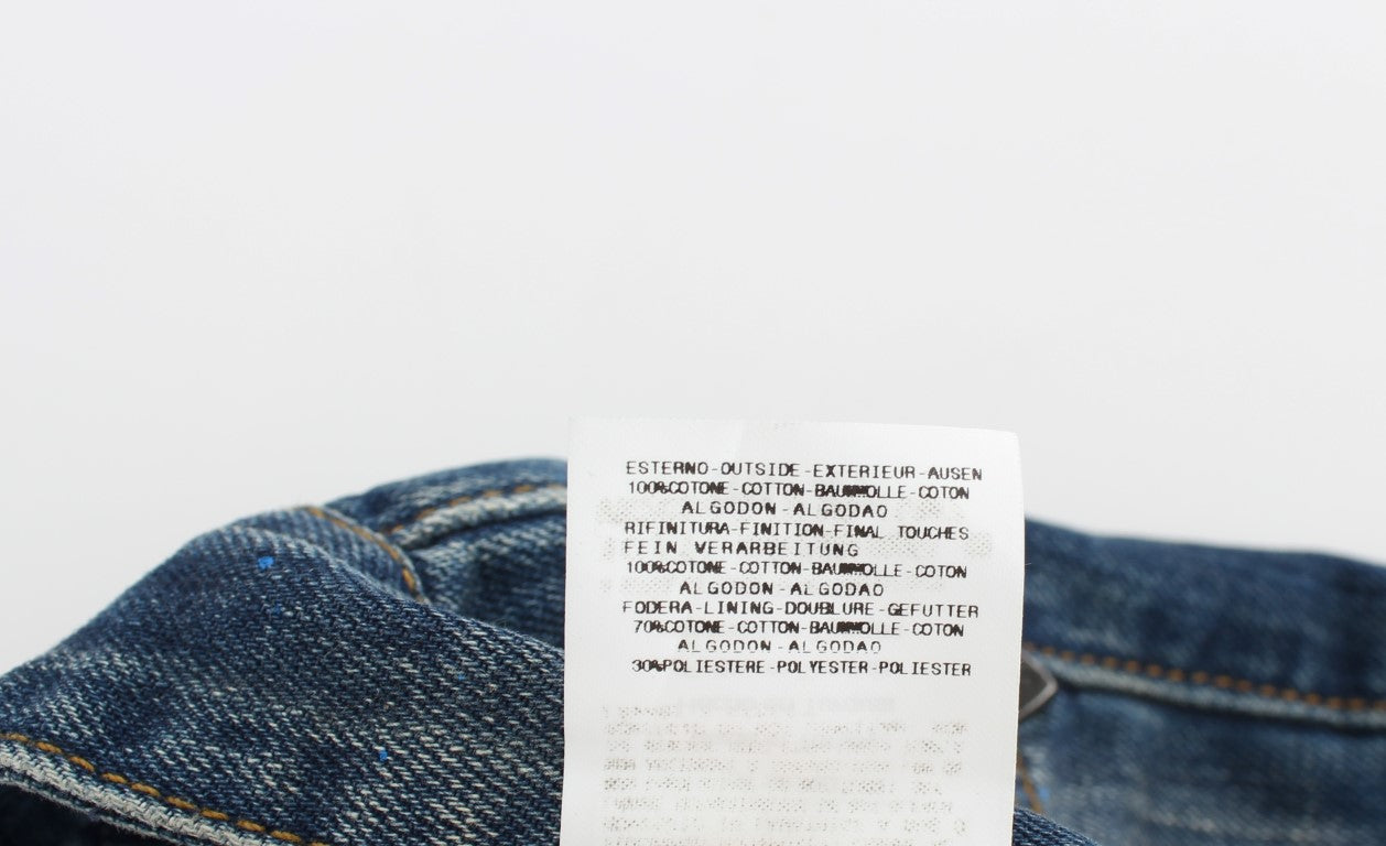 Costume National Blaue Waschung Paint Slim Fit Hose Jeans