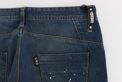Costume National Blaue Waschung Paint Slim Fit Hose Jeans