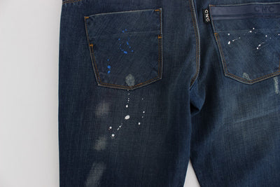 Costume National Blaue Waschung Paint Slim Fit Hose Jeans