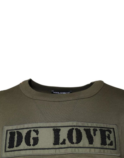 Dolce & Gabbana Armeegrünes DG Love Baumwoll-T-Shirt mit Rundhalsausschnitt
