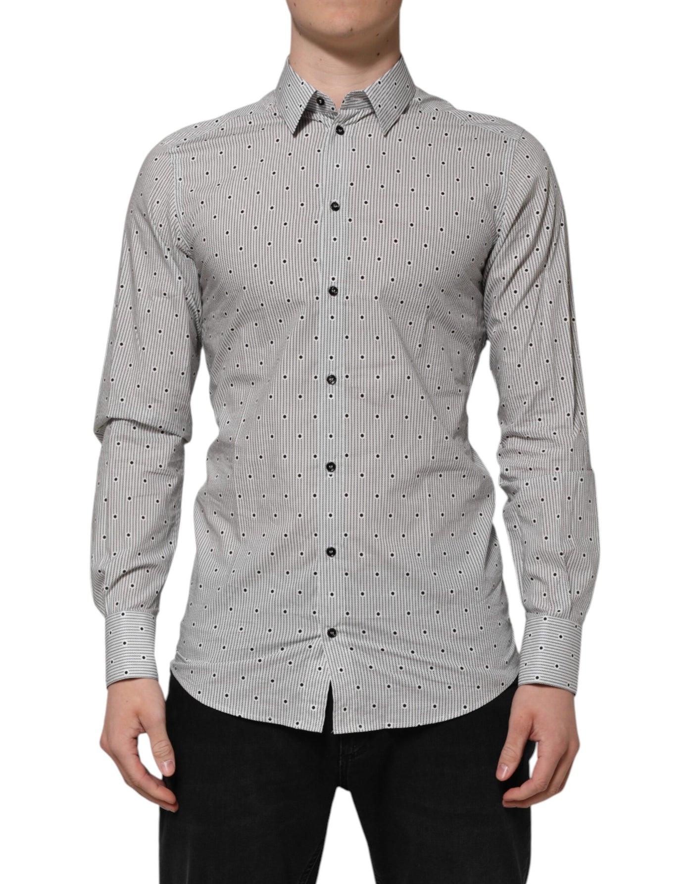 Dolce & Gabbana Grau Gepunktet Semi Fitted GOLD Herren Hemd Formal