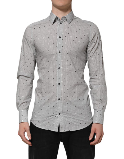 Dolce & Gabbana Grau Gepunktet Semi Fitted GOLD Herren Hemd Formal