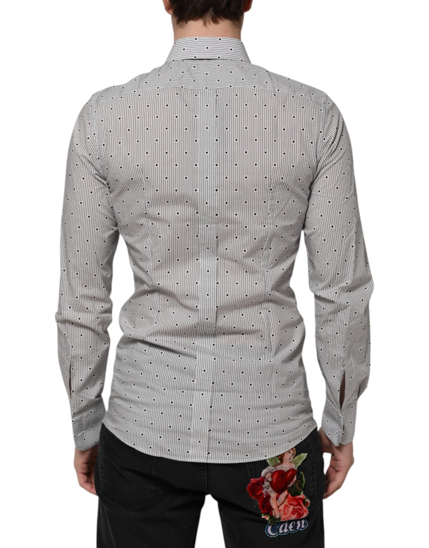 Dolce & Gabbana Grau Gepunktet Semi Fitted GOLD Herren Hemd Formal