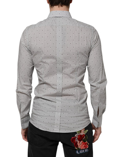 Dolce & Gabbana Grau Gepunktet Semi Fitted GOLD Herren Hemd Formal