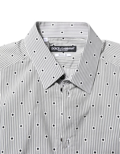 Dolce & Gabbana Grau Gepunktet Semi Fitted GOLD Herren Hemd Formal