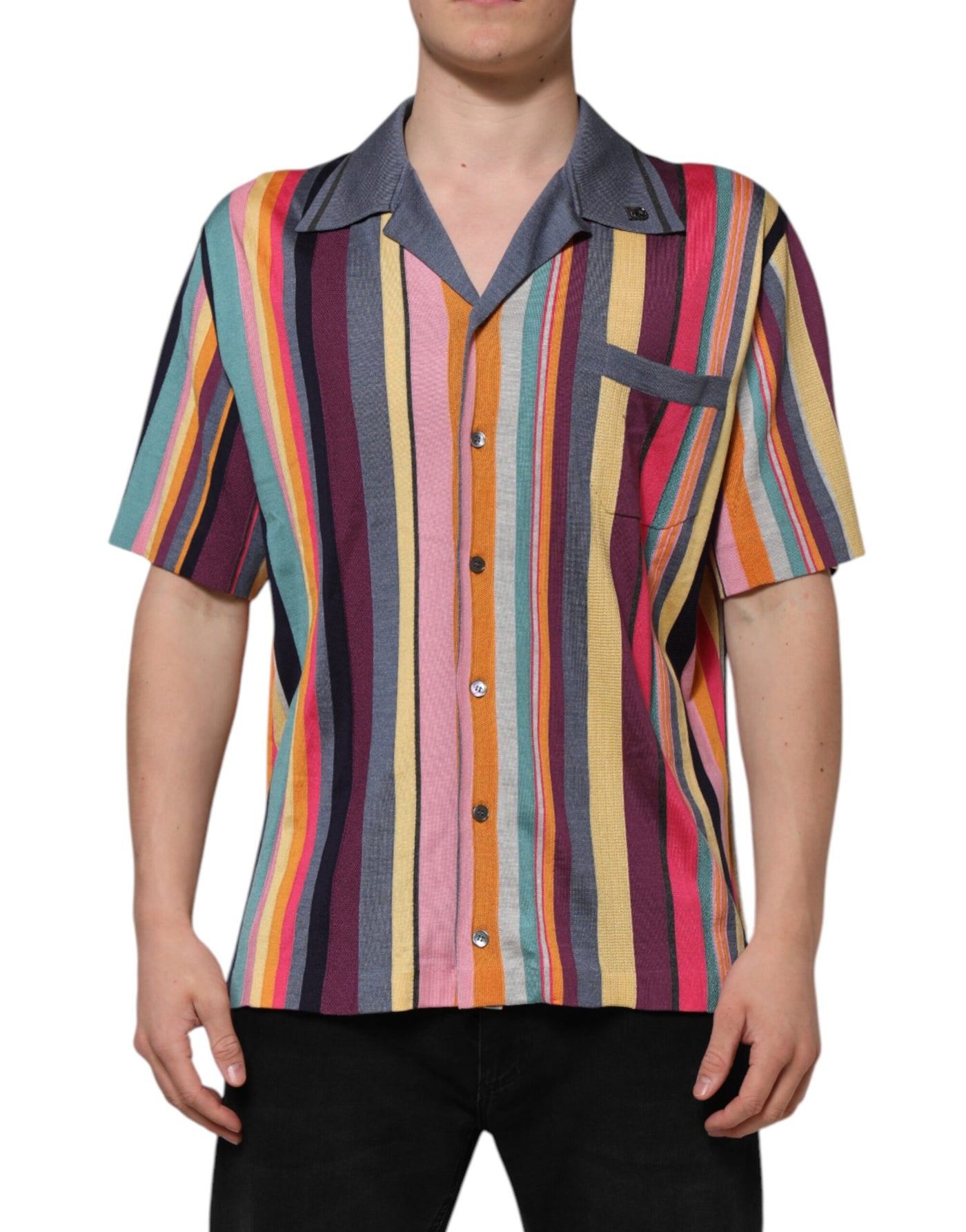 Dolce & Gabbana Mehrfarbig gestreiftes Herren-Polo-T-Shirt mit Kragen