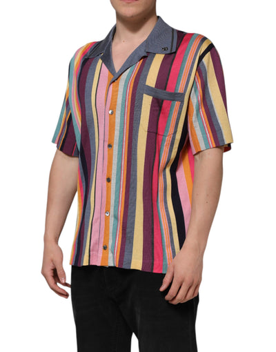 Dolce & Gabbana Mehrfarbig gestreiftes Herren-Polo-T-Shirt mit Kragen