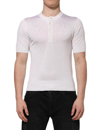 Dolce & Gabbana Weißes Seiden-T-Shirt mit kurzen Ärmeln für Männer Henley