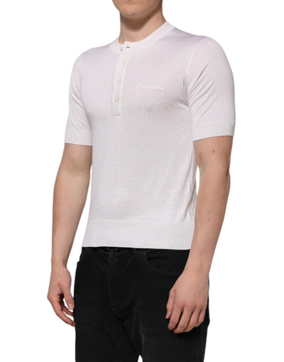 Dolce & Gabbana Weißes Seiden-T-Shirt mit kurzen Ärmeln für Männer Henley