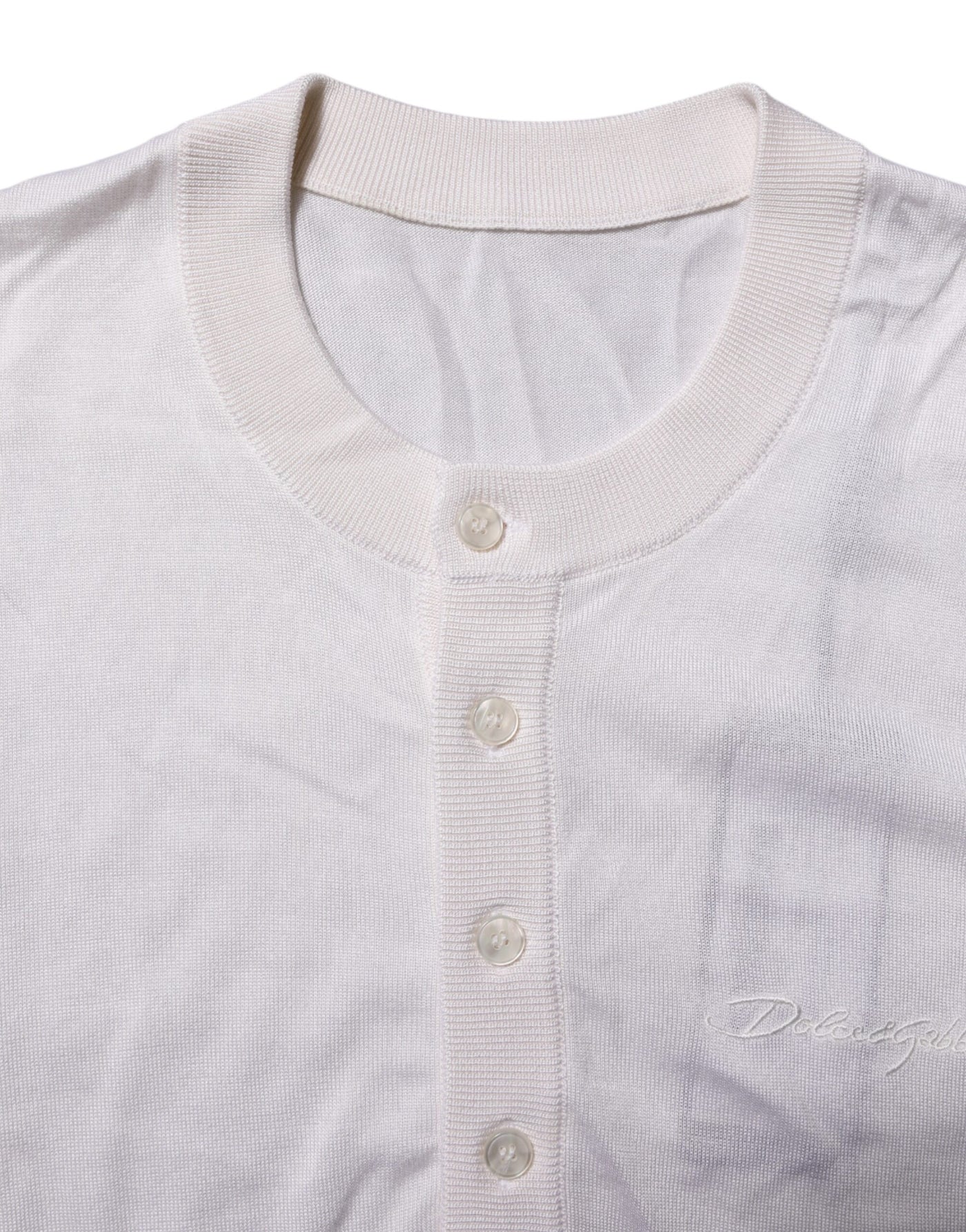 Dolce & Gabbana Weißes Seiden-T-Shirt mit kurzen Ärmeln für Männer Henley