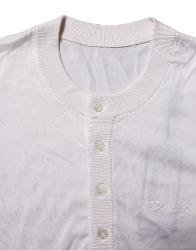 Dolce & Gabbana Weißes Seiden-T-Shirt mit kurzen Ärmeln für Männer Henley