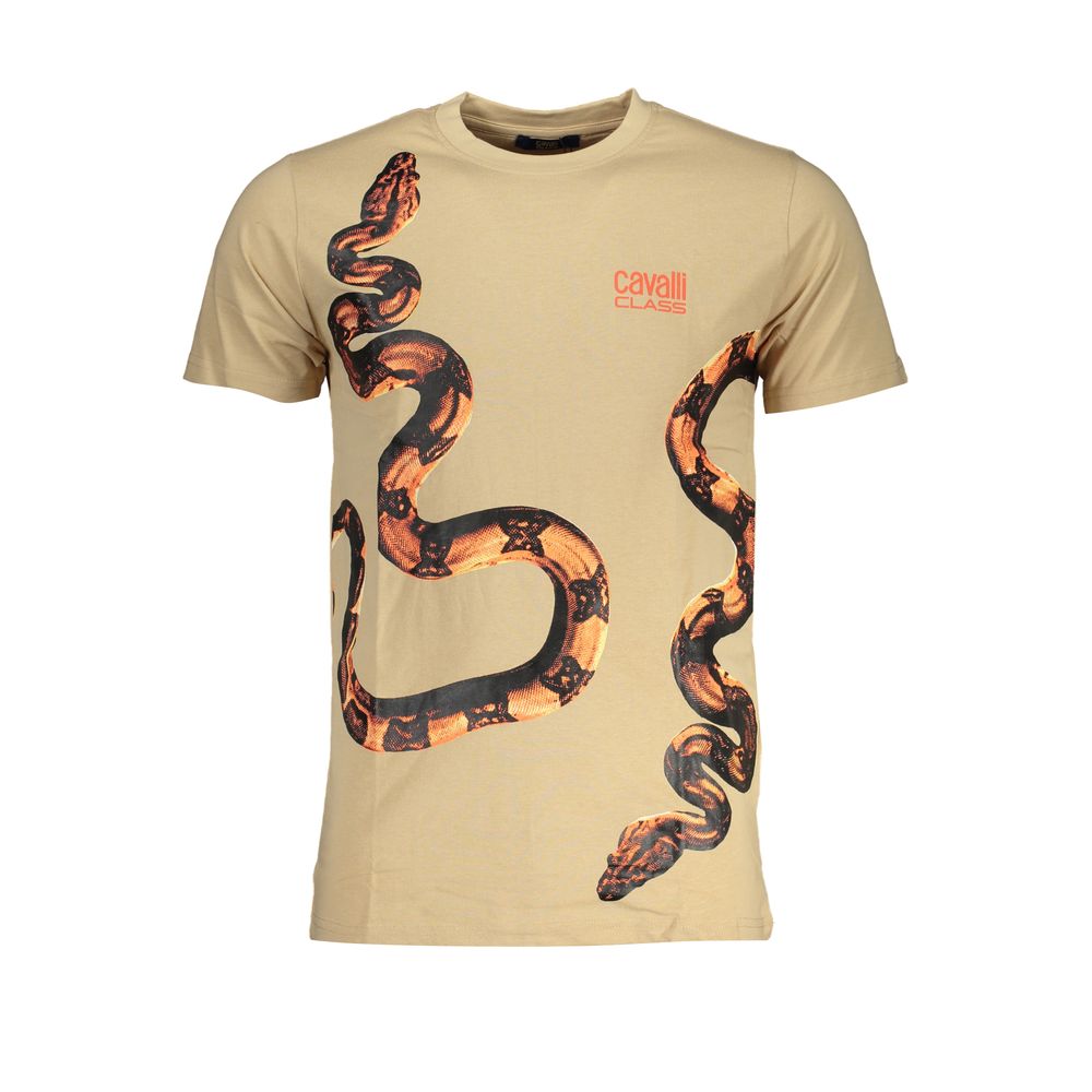 Cavalli Class Beigefarbenes T-Shirt aus Baumwolle