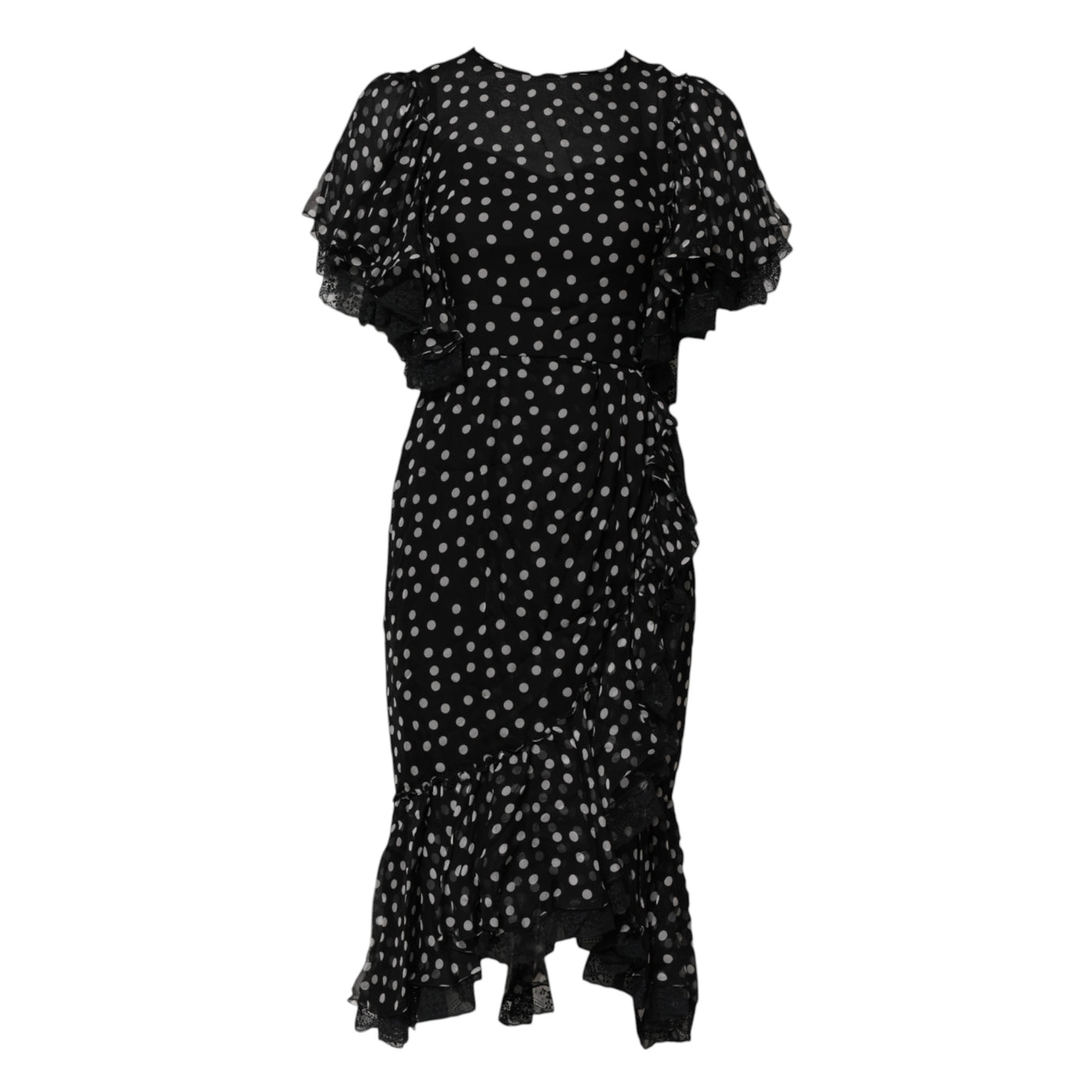 Dolce & Gabbana Schwarz Weiß Spitze Polka Dot Chiffon Kleid
