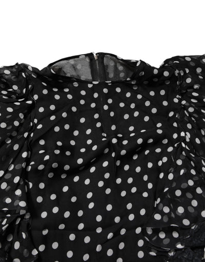 Dolce & Gabbana Schwarz Weiß Spitze Polka Dot Chiffon Kleid