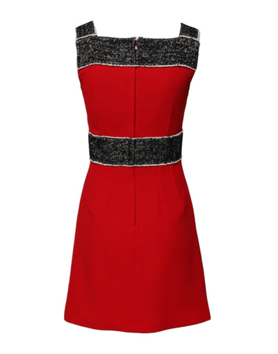Dolce & Gabbana Rotes ärmelloses Minikleid aus Wolle in ausgestellter A-Linie