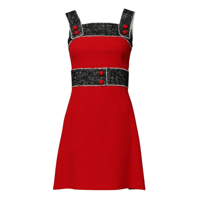 Dolce & Gabbana Rotes ärmelloses Minikleid aus Wolle in ausgestellter A-Linie