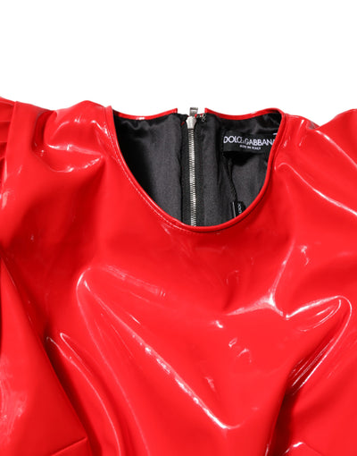 Dolce & Gabbana Rotes Lackleder Minikleid mit Puffärmeln