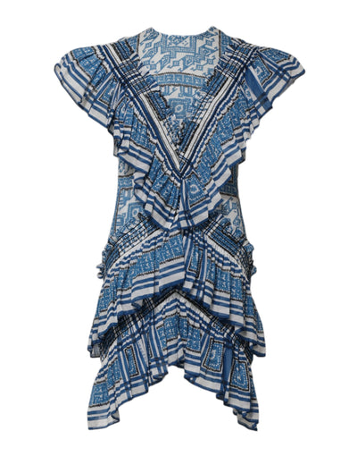 Philosophy di Lorenzo Serafini Blau gemustertes mehrlagiges Minikleid mit kurzen Ärmeln