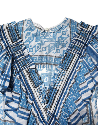 Philosophy di Lorenzo Serafini Blau gemustertes mehrlagiges Minikleid mit kurzen Ärmeln