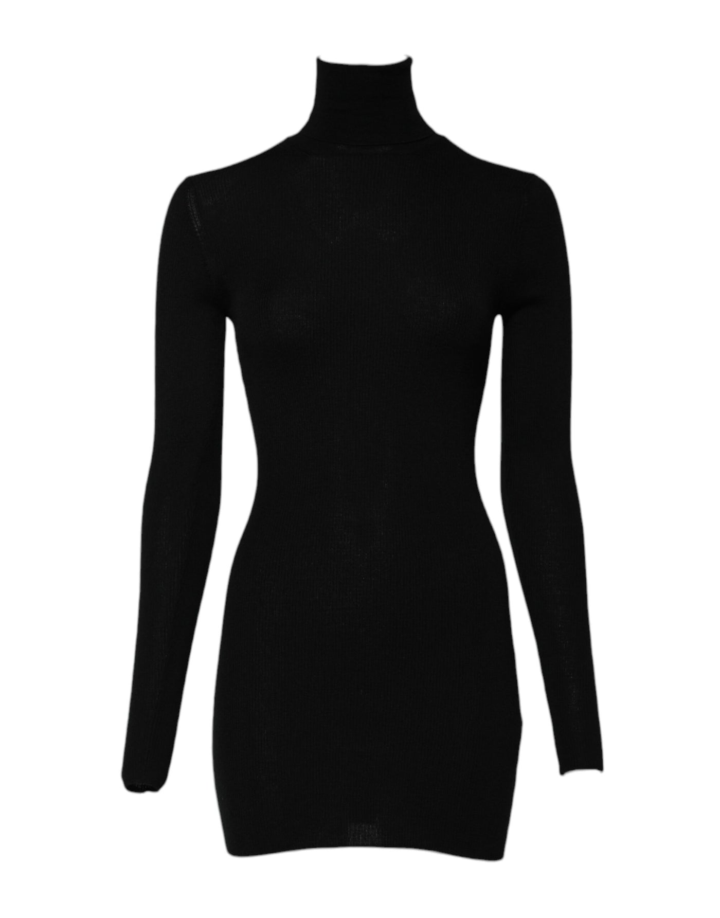 Dolce & Gabbana Schwarzes langärmeliges Mini-Kleid mit Rollkragen