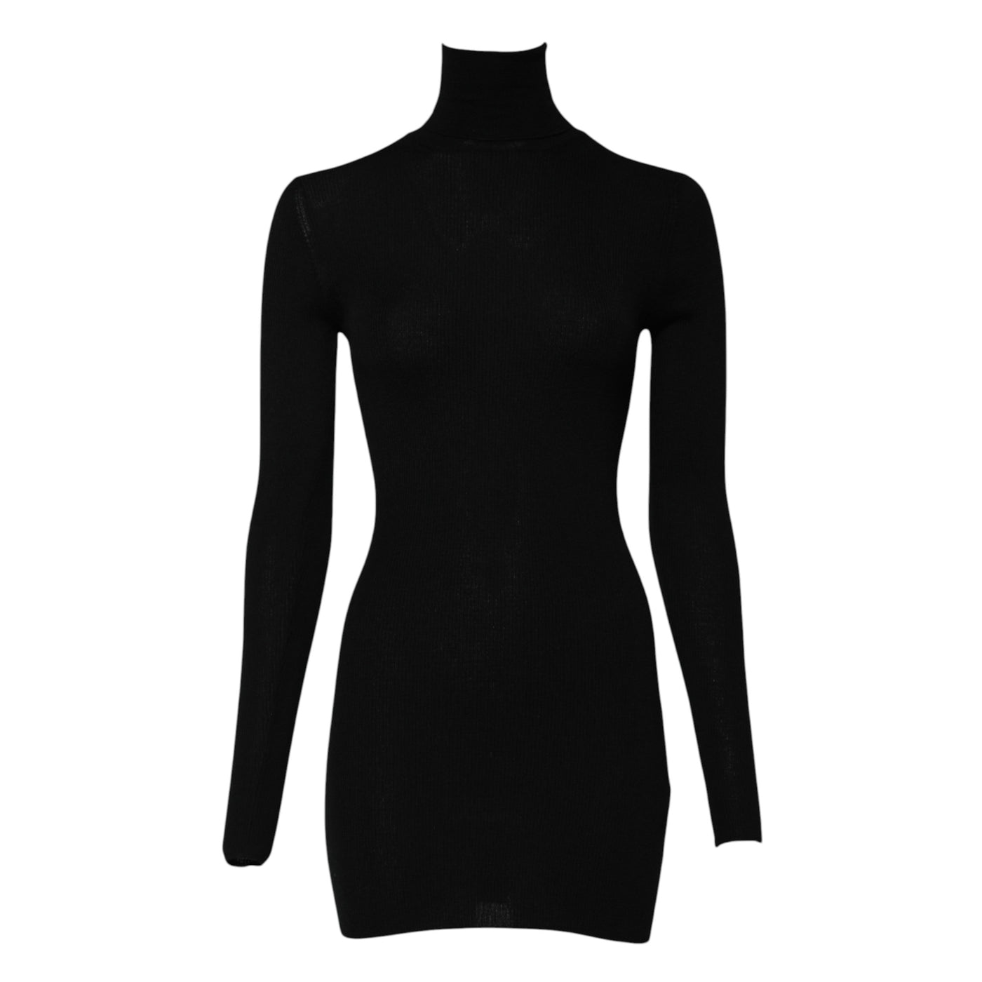 Dolce & Gabbana Schwarzes langärmeliges Mini-Kleid mit Rollkragen