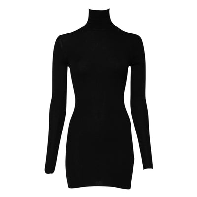 Dolce & Gabbana Schwarzes langärmeliges Mini-Kleid mit Rollkragen