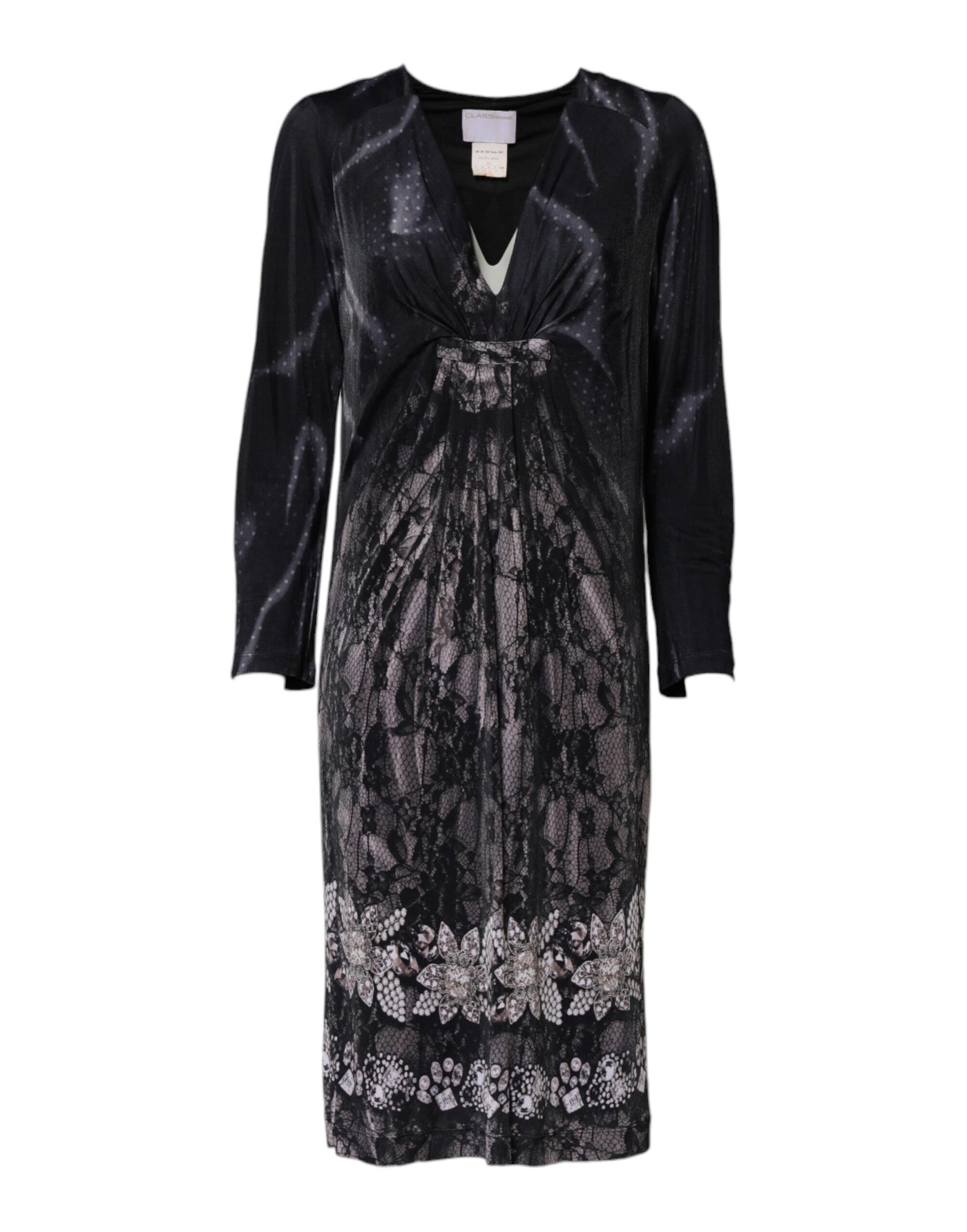 Roberto Cavalli Schwarzes geblümtes Viskose-Midikleid