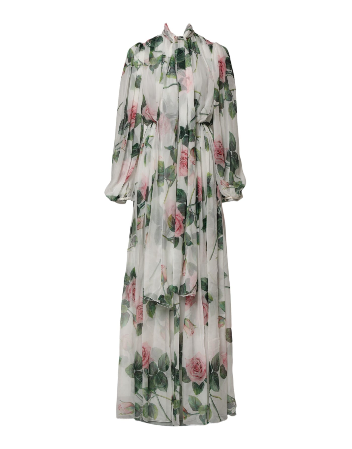 Dolce & Gabbana Weißes geblümtes Rosen Seiden Maxikleid langes Kleid